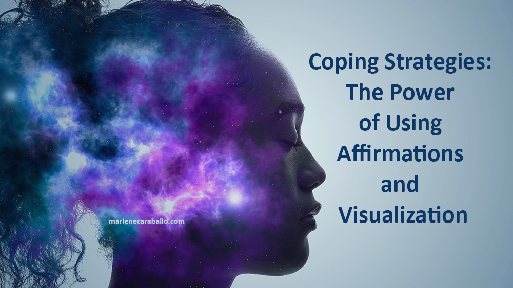 Image of Young Woman with thoughts in her head for Coping Strategies Using the Power of Affirmations and Visualizations