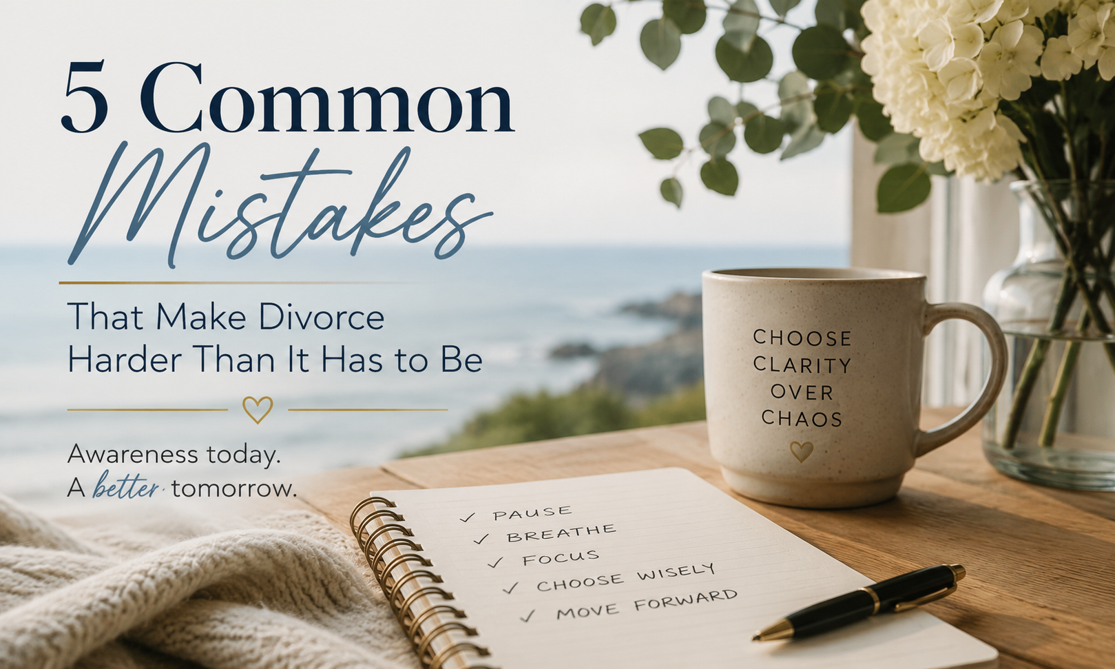 image of notebook and notes about common divorce mistakes